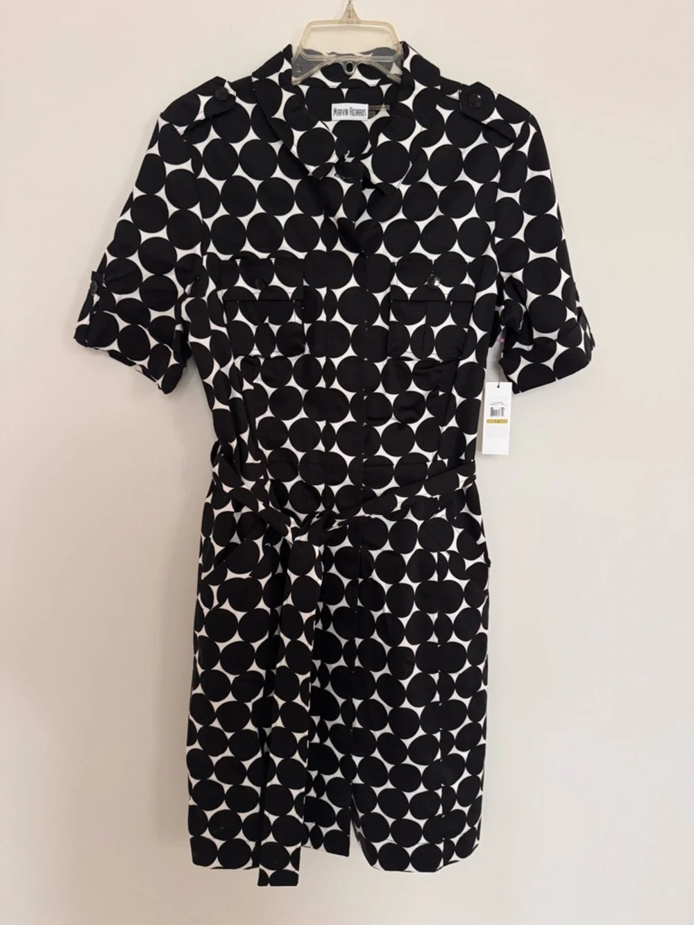 Marvin Richards Black and White Polka Dot Midi Shirt Dress - Picture 2 of 13